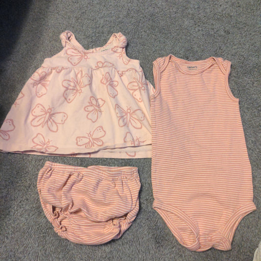 3 piece pink butterflies and stripes size 18mo